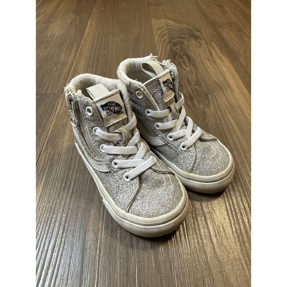 Vans Sk8-Hi Zip Sneakers Toddler 5 Silver Glitter High Top Sparkly Shoes